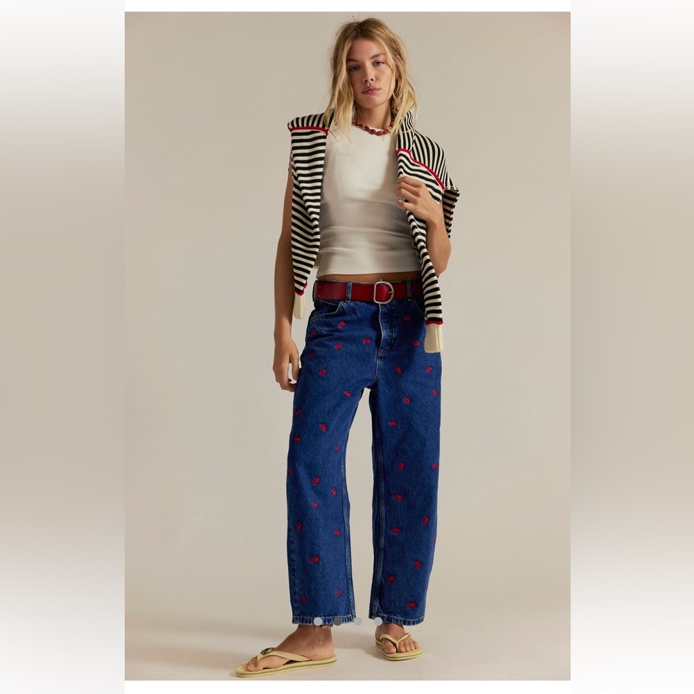 Tricia Fix x FP Deep Trance Boyfriend Embroidered Jeans